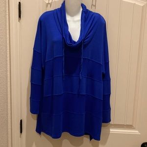 Cable & Gauge Women’s Size 1X Cowl Neck Pullover Sweater Royal Blue 3/4 Sleeves